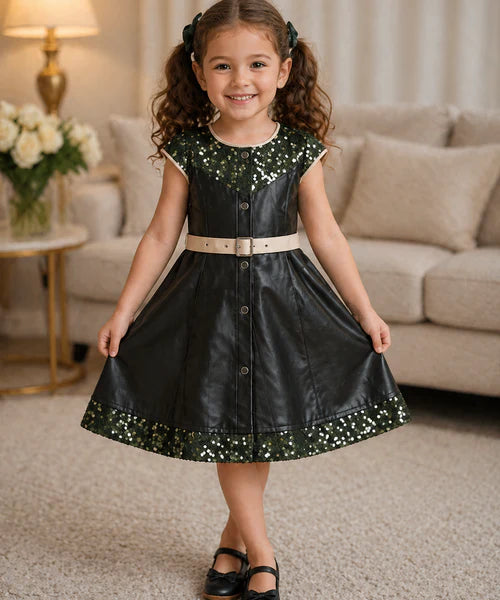 Girls Pink Satin Party Dress with Silver Bolero