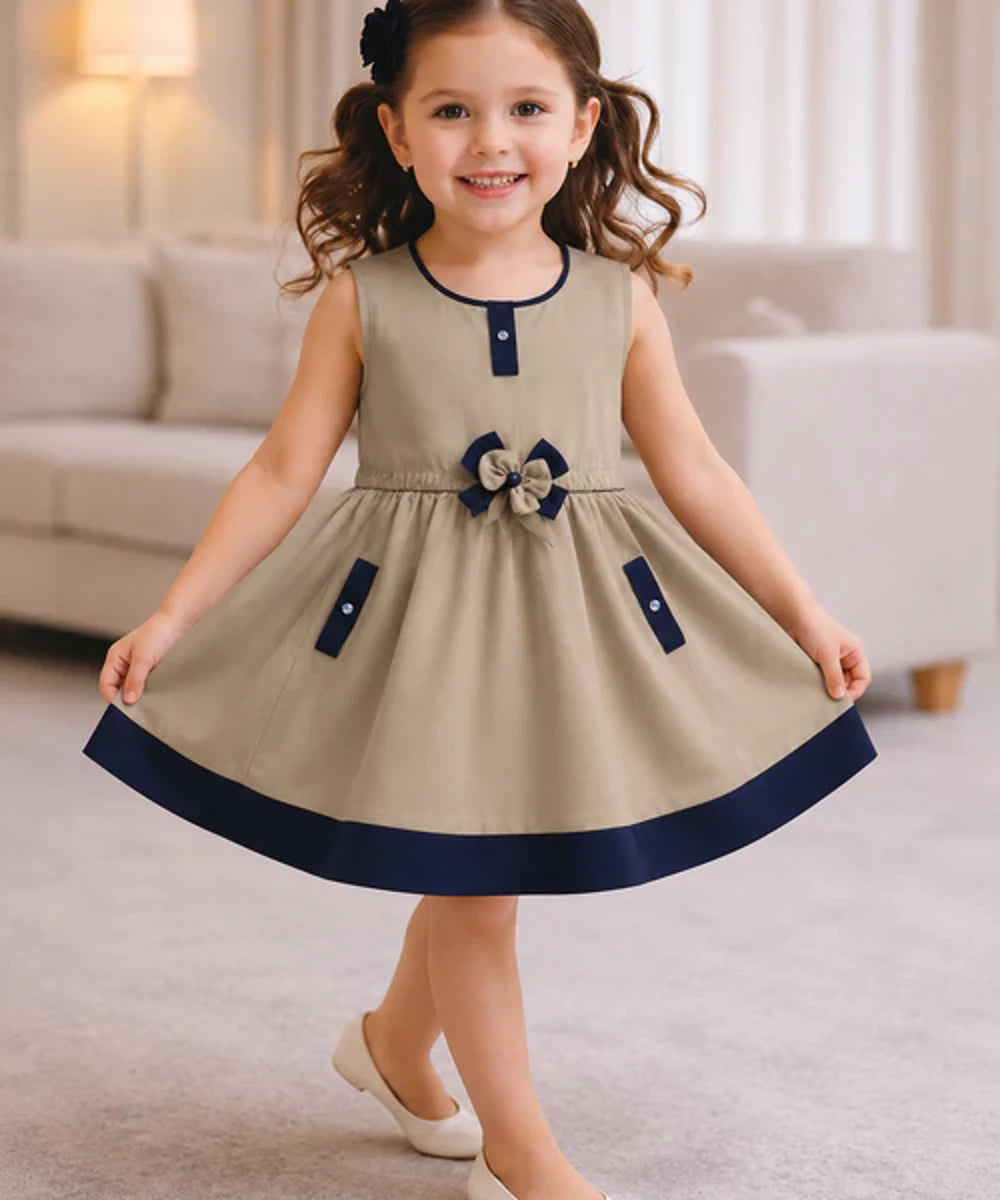 Girls Khaki Navy Sleeveless Dress