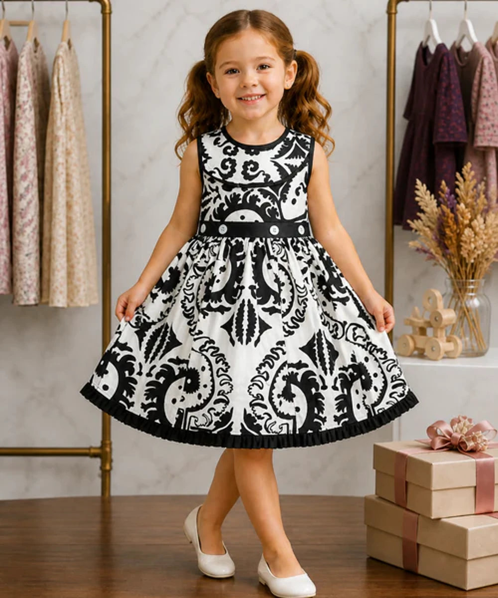 Girls Black and White Floral Dress