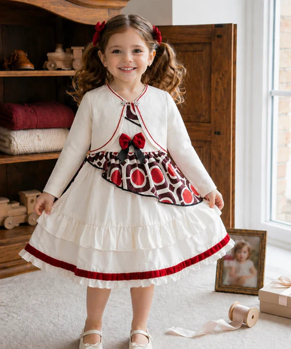 Girls White Red Bolero Dress